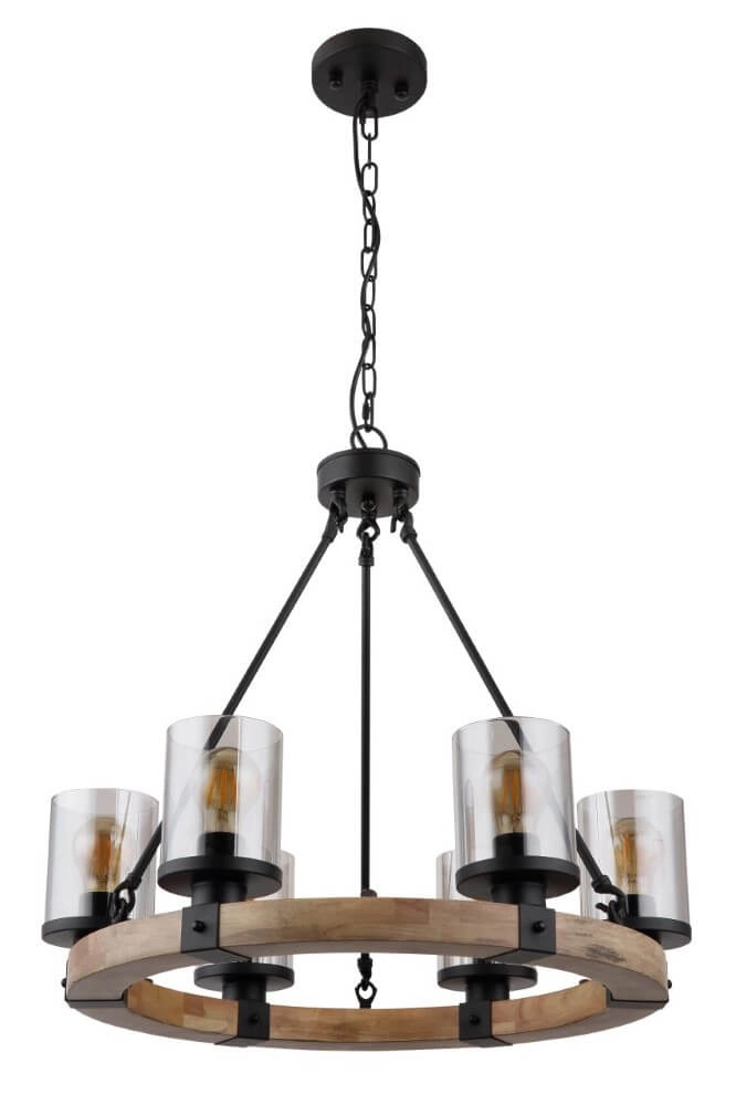 Houten hanglamp Lila 6-lichts rond Globo 9007371434725