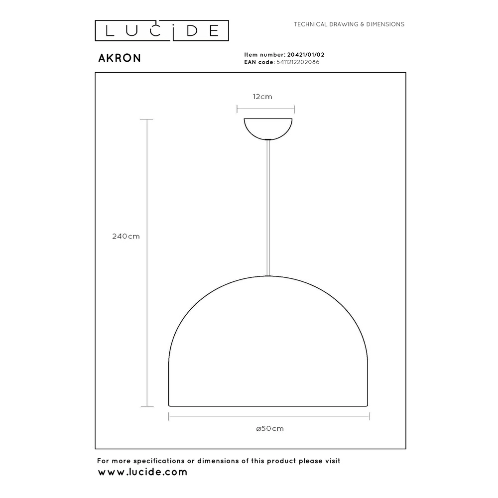 Moderne messing hanglamp Akron Ø 50cm - 1x E27 Premium by Lucide 5411212202086