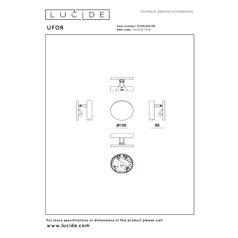 Design wandlamp Ufor zwart Premium by Lucide 5411212570116