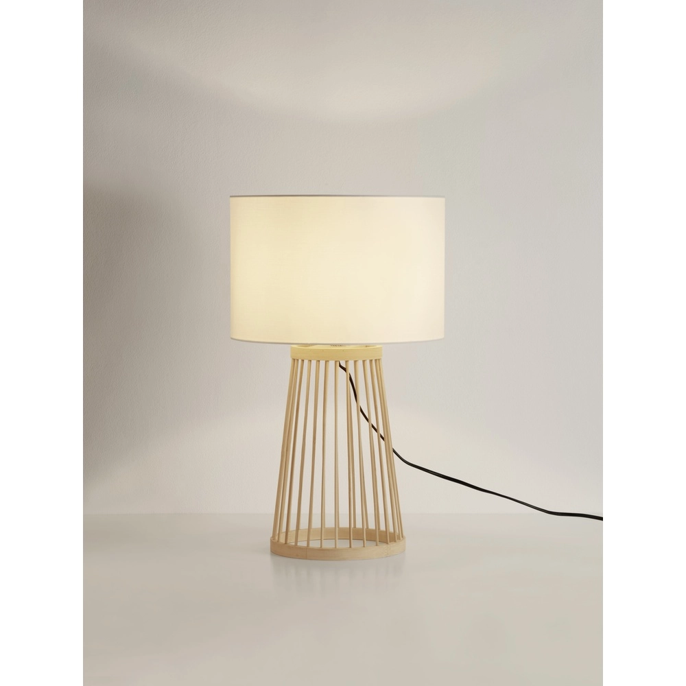 Schemerlamp Lois hout met witte kap Schemerlamp Lois hout met witte kap