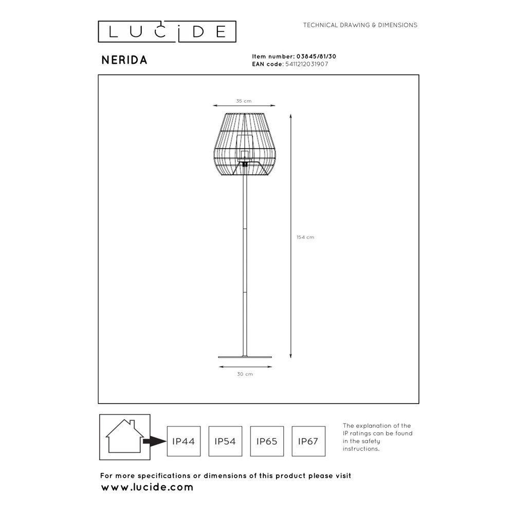 Vloerlamp Nerida zwart IP44 - Ø 35cm Lucide 5411212031907