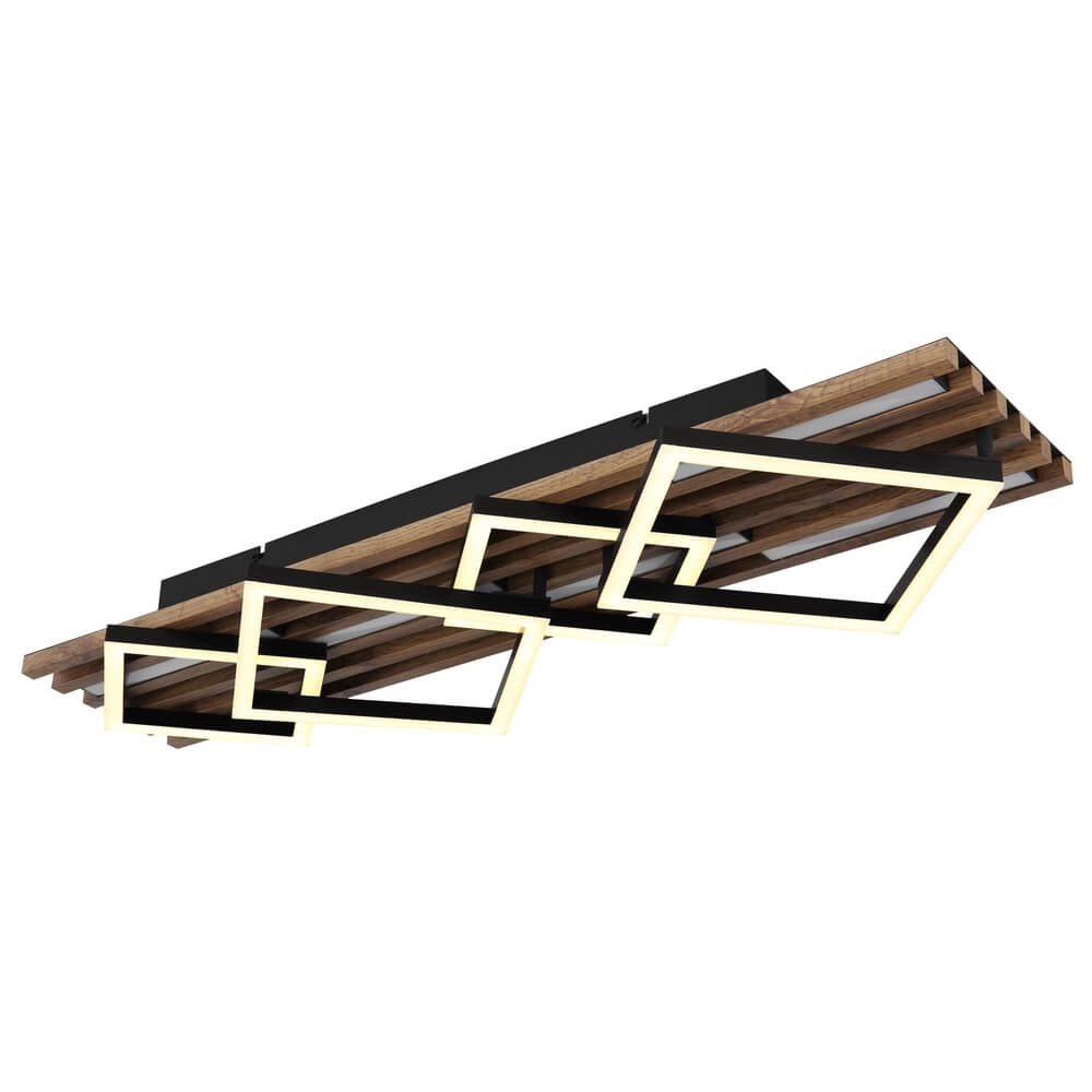 Plafondlamp Obrien zwart met hout 4-lichts Globo 9007371518302