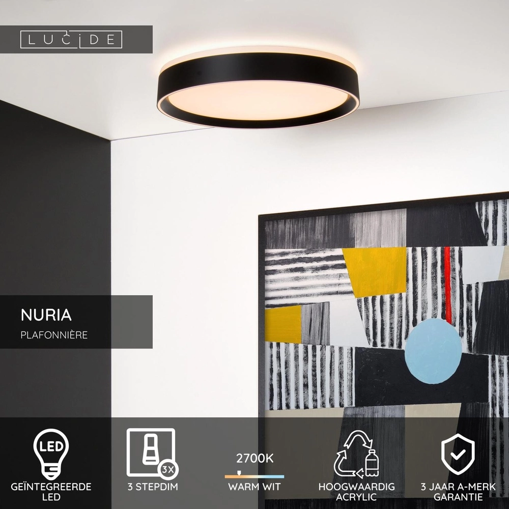 plafonniere Nuria Ø 40cm zwart Lucide 5411212791771