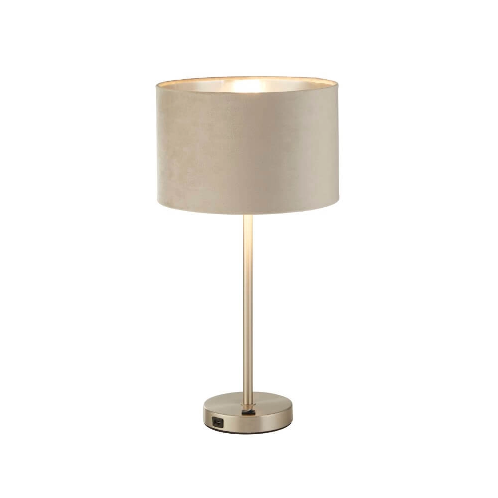 Leuke tafellamp Finn goud met creme Searchlight 5053423257235