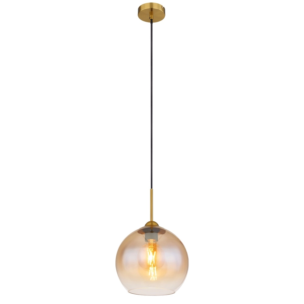 Gouden hanglamp Jamessa enkel met amber glas