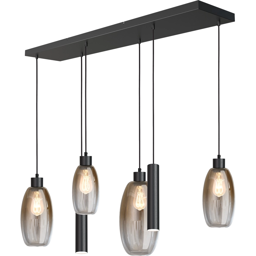 Glazen hanglamp Olive 4x glas - 2x Run - zwart