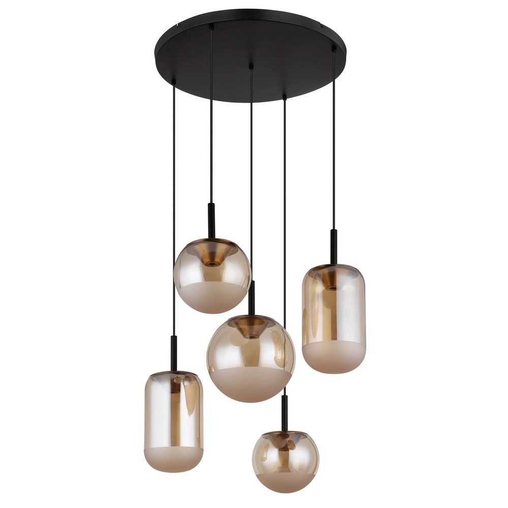 Design hanglamp Severin 5-lichts zwart met amber glas Globo 9007371537945