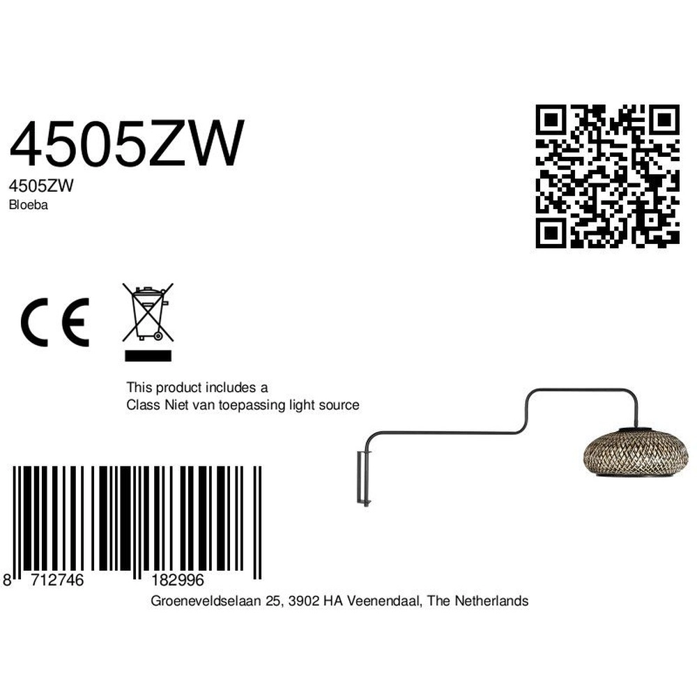 Vloerlamp Bloeba zwart met rotan kap Steinhauer 8712746182996