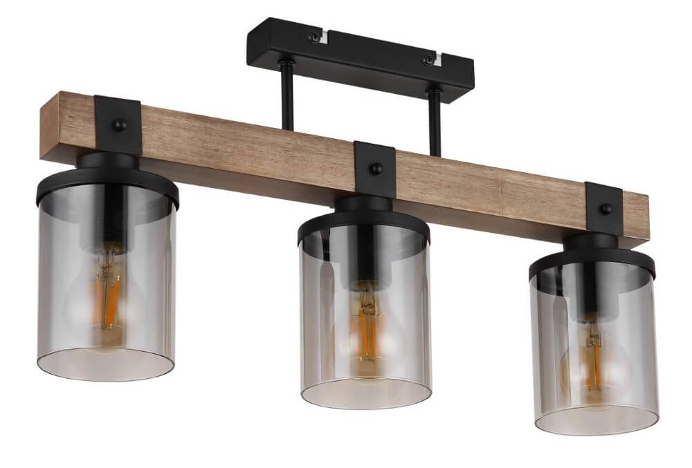 3-lichts plafondlamp Lila zwart met hout Globo 9007371443710