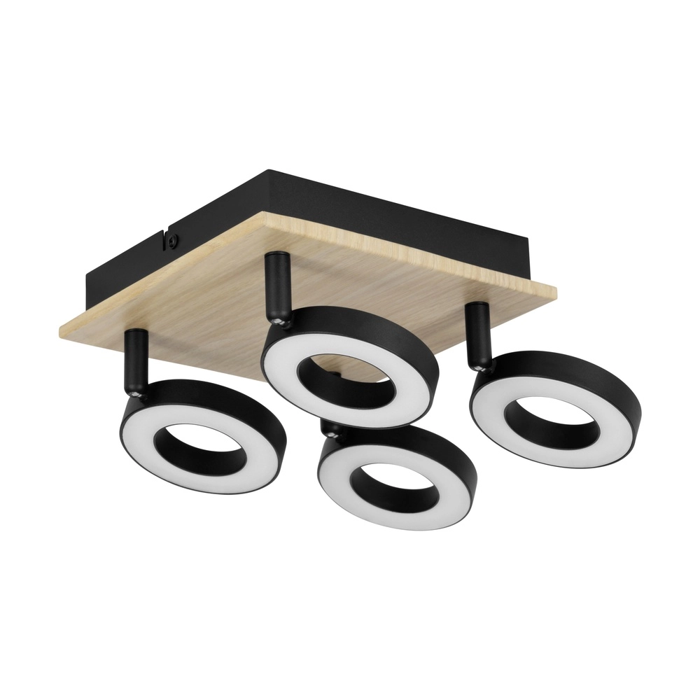 Led plafondlamp Rielves 4-lichts met hout