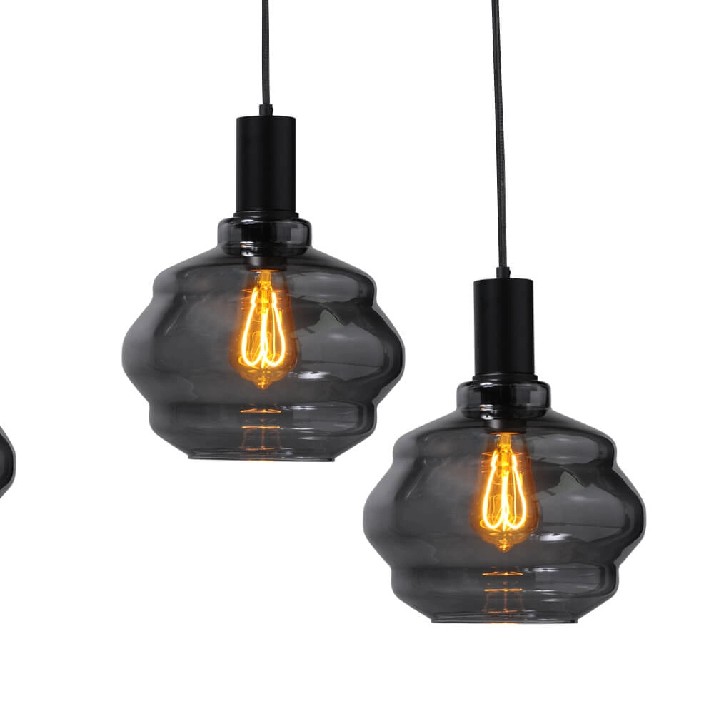 6-lichts hanglamp - zwart - Porto met Ball smoke glazen Masterlight 8718121270470