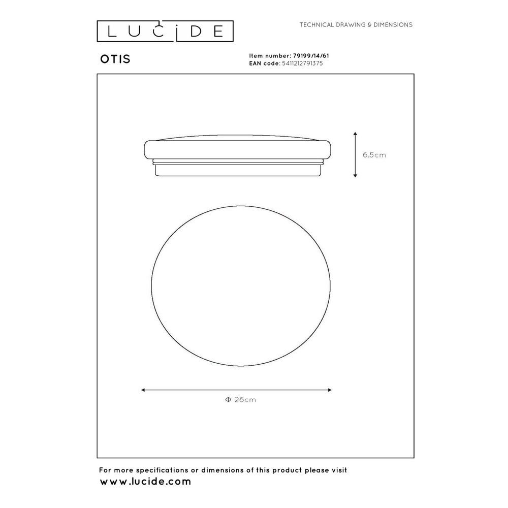 Plafonniere Otis Ø 26cm wit Lucide 5411212791375