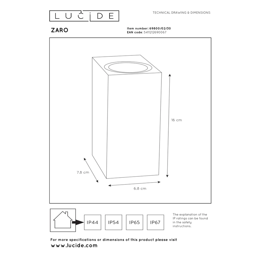 Design wandspot Zaro IP65 up & down zwart Lucide 5411212690067