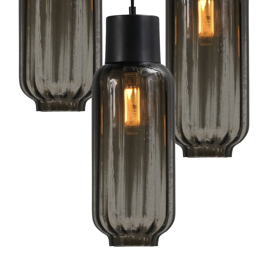 Zwarte design hanglamp Lett ll 3-lichts smoke glas Masterlight 8718121181288