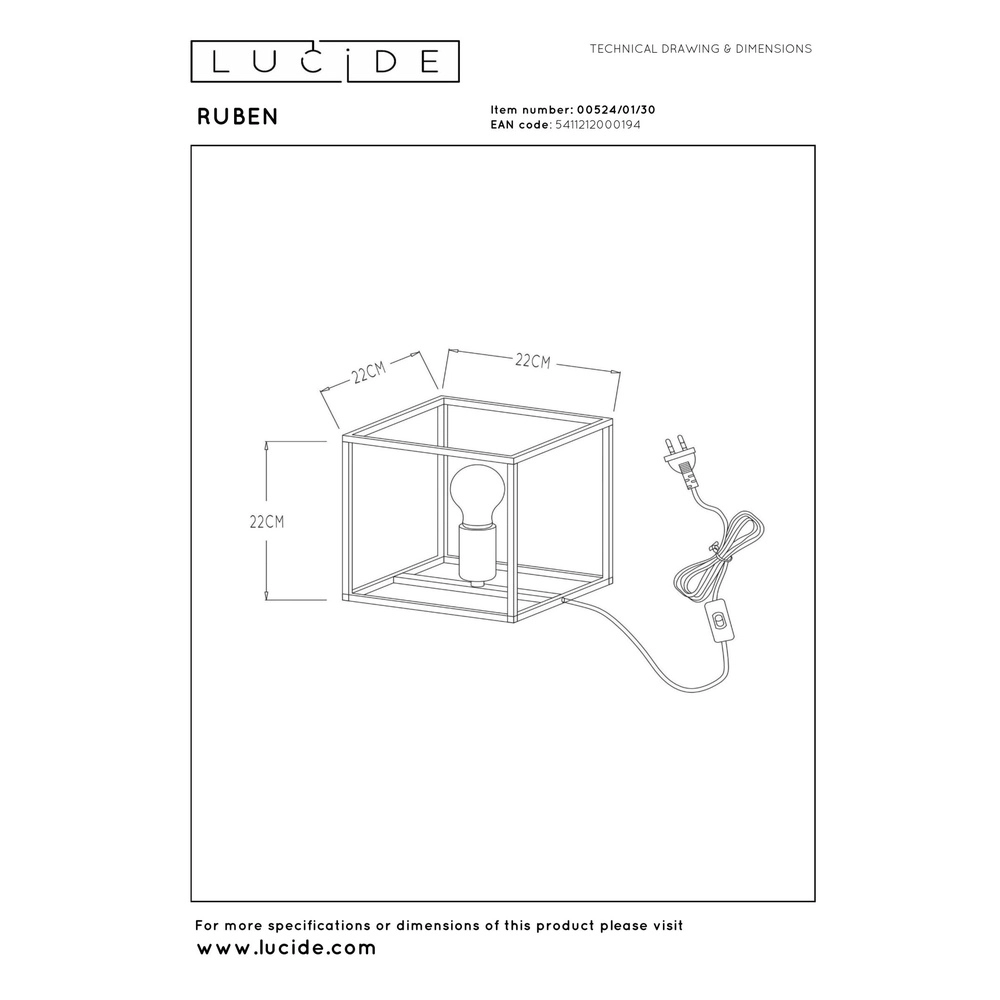 Tafellamp Ruben zwart Lucide 5411212000194
