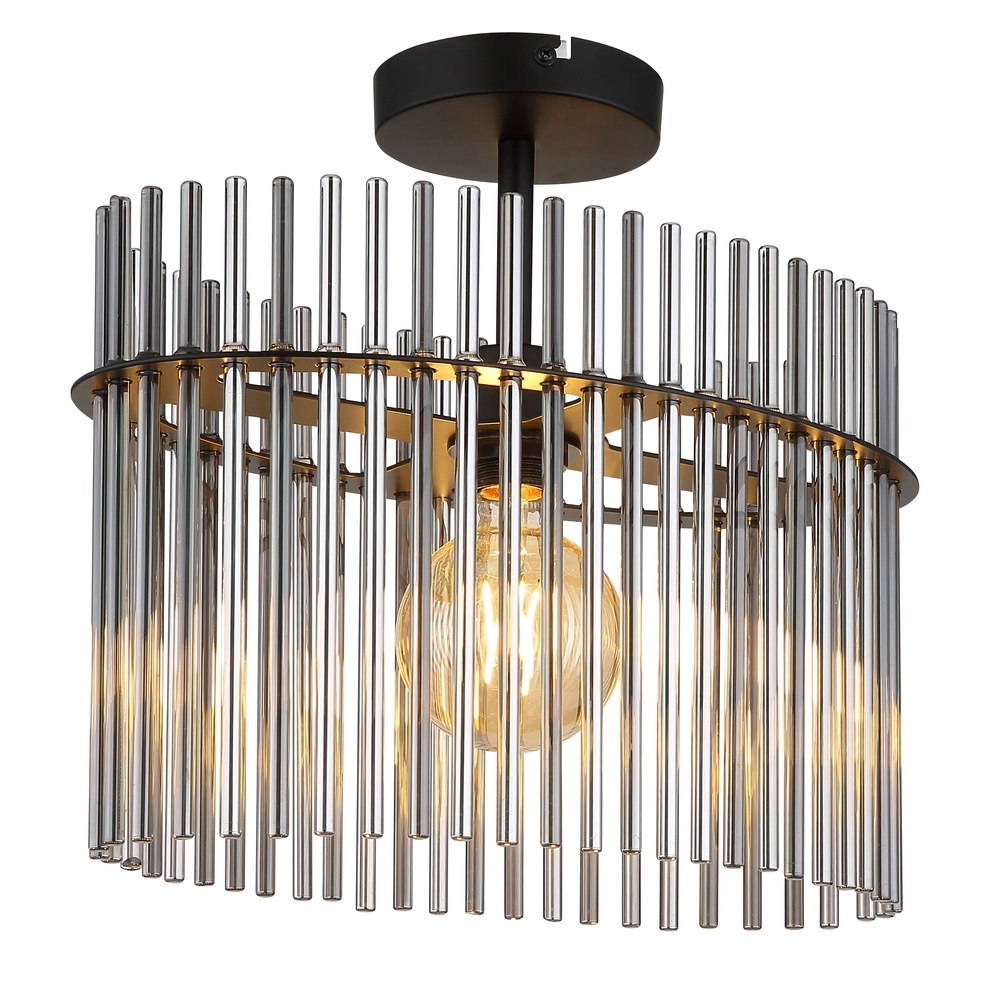Plafondlamp Gorley enkel zwart met glas staafjes