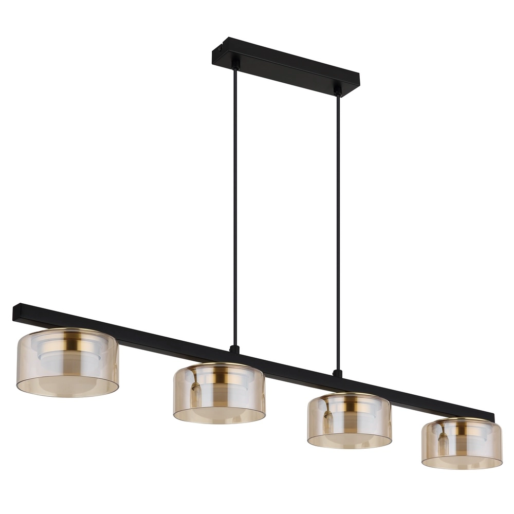 Design hanglamp Higgins 4-lichts zwart met amber glas Globo 9007371522828
