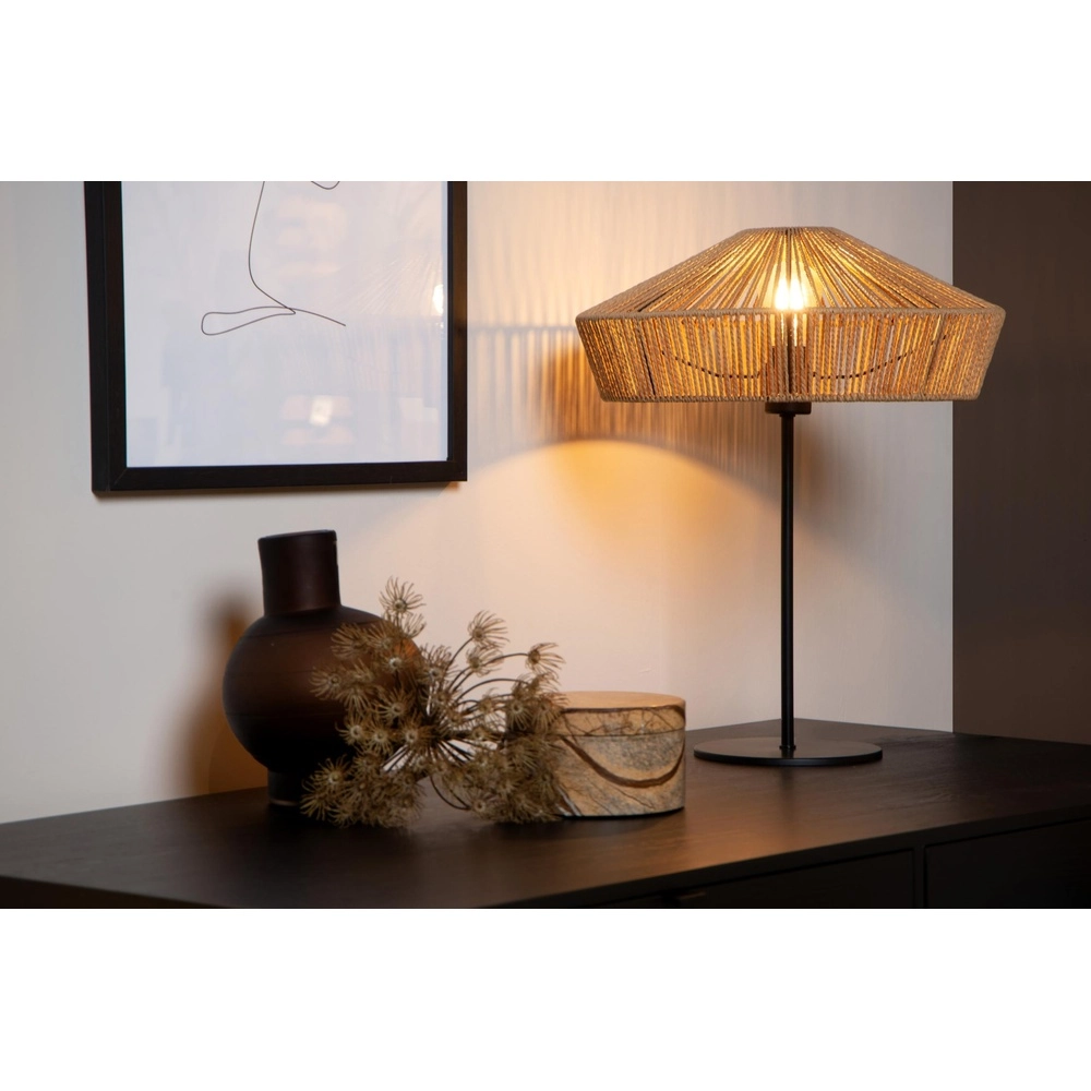 Tafellamp Yunkai Ø 40cm zwart met rotan Lucide 5411212105721