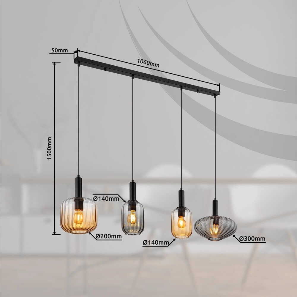 Hanglamp Valletta met gekleurd glas 4-lichts Globo 9007371452866