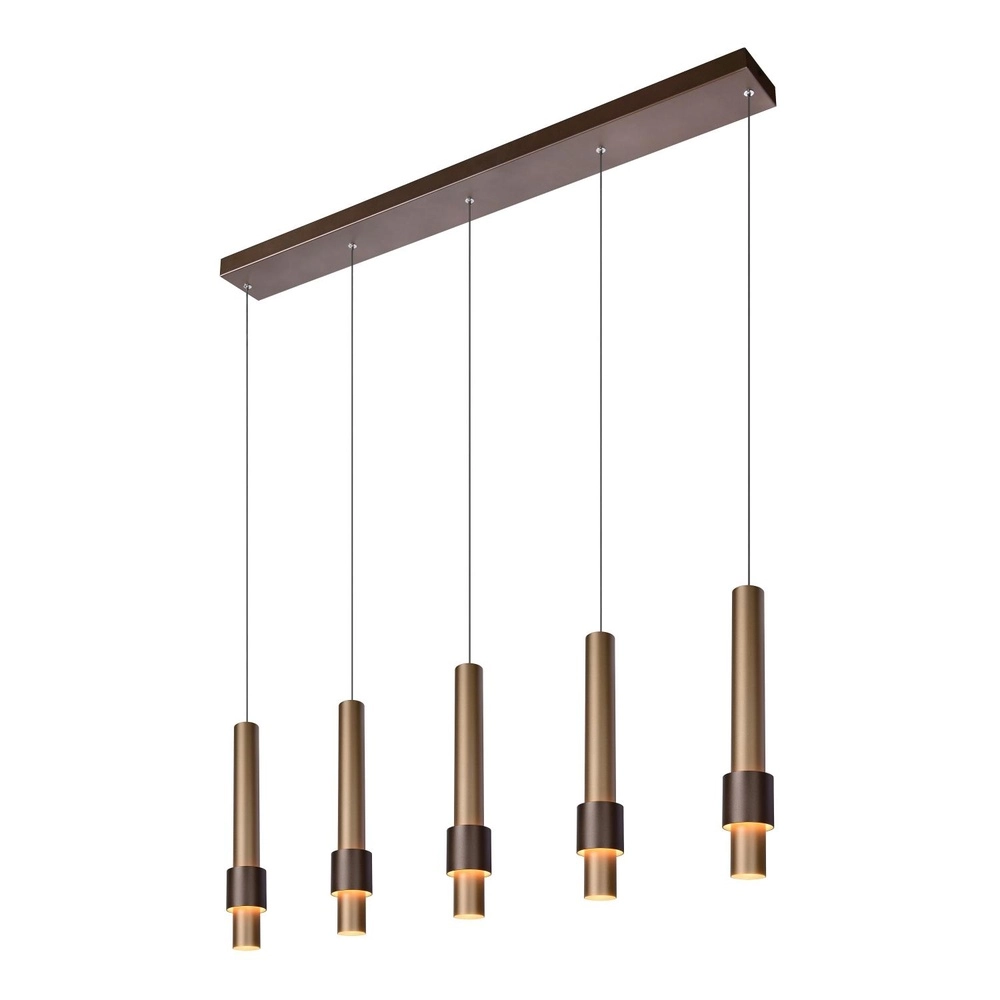 Strakke hanglamp Margary 5-lichts koffie bruin Lucide 5411212241900