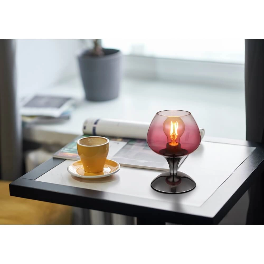 Gunmetal tafellamp Maxy met rood glas Ø 15cm Globo 9007371471935