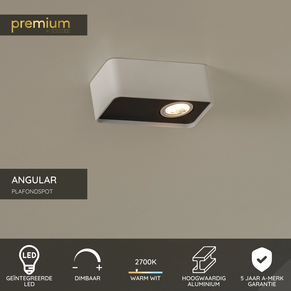 1-lichts plafondlamp Angular wit Premium by Lucide 5411212234391