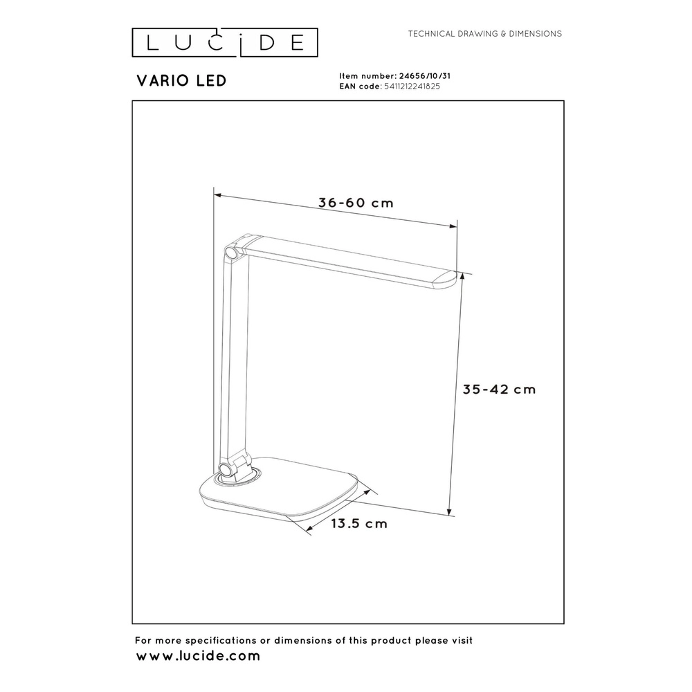 Bureaulamp Vario Led wit Lucide 5411212241825
