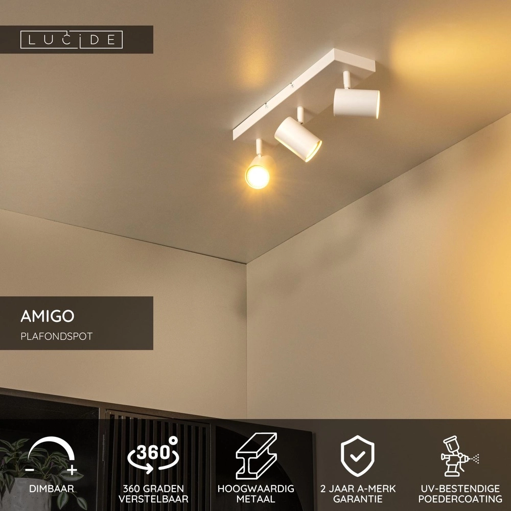 Plafondlamp Amigo 3-lichts wit Lucide 5411212531162