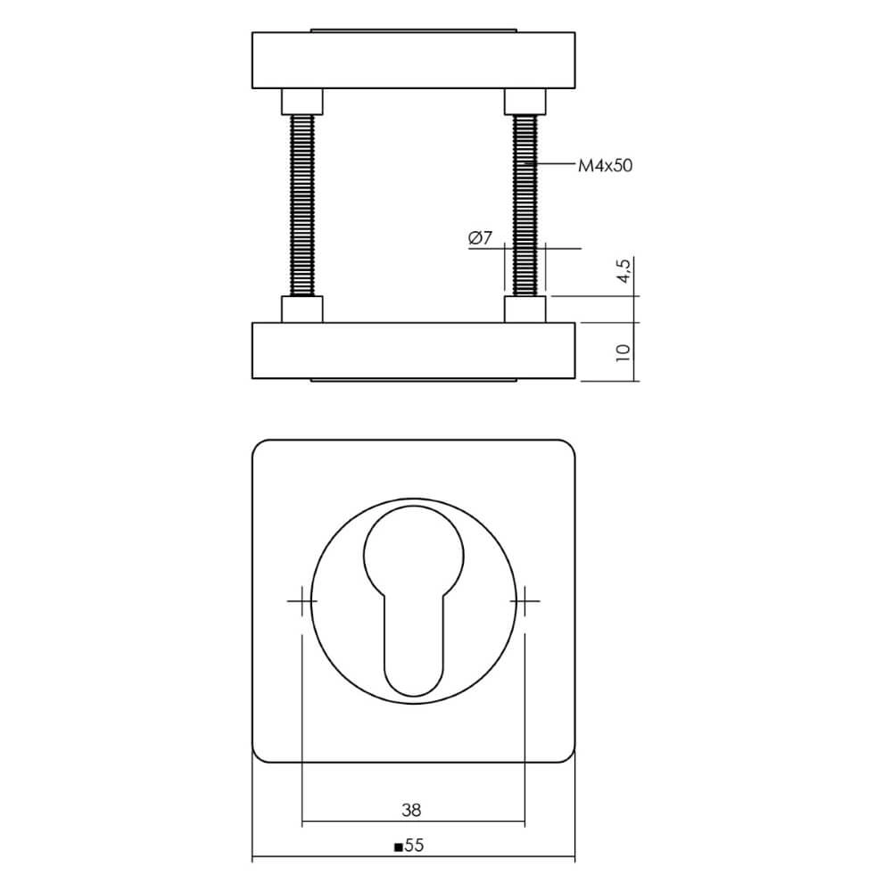 Cilinderrozet Tira messing vierkant Intersteel 8714186557815