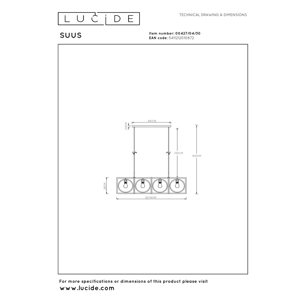 Unieke hanglamp Suus zwart 4-lichts Lucide 5411212010872