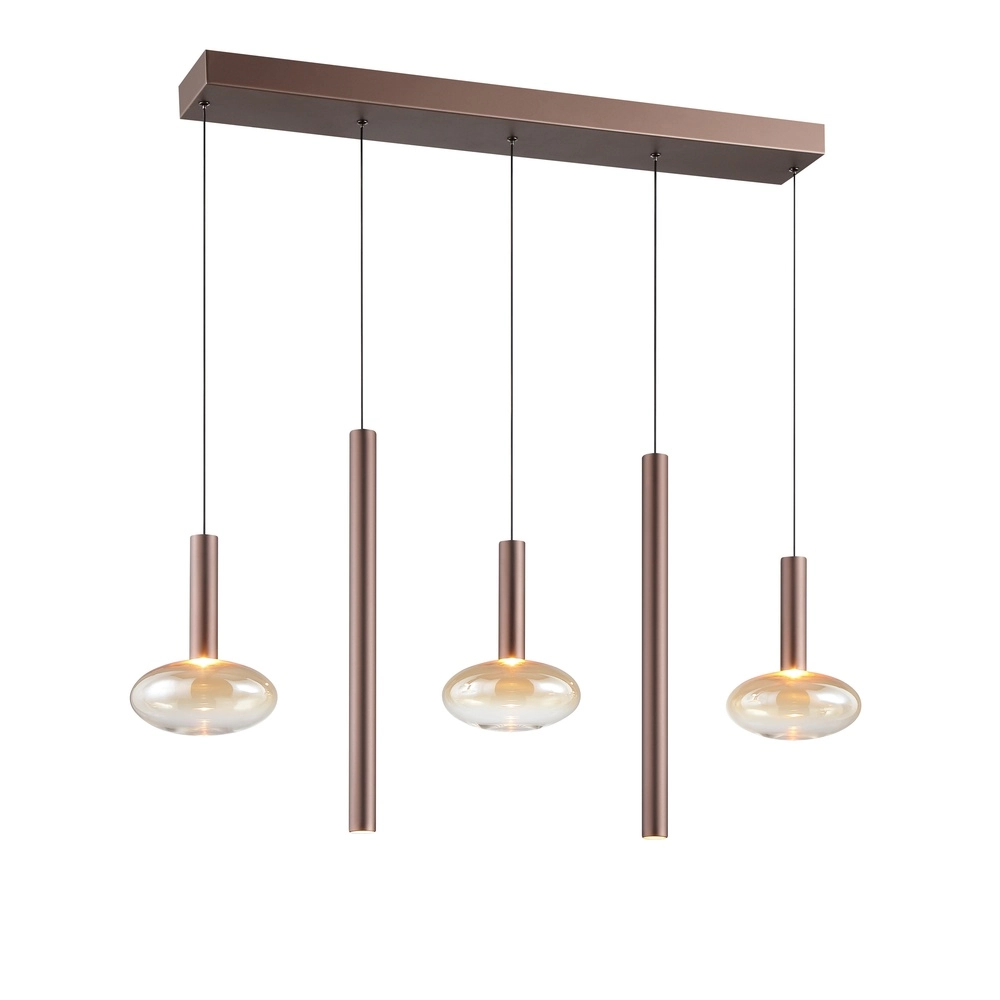 Hanglamp Veridian koffie bruin met amber glas Brilliant 4004353477942