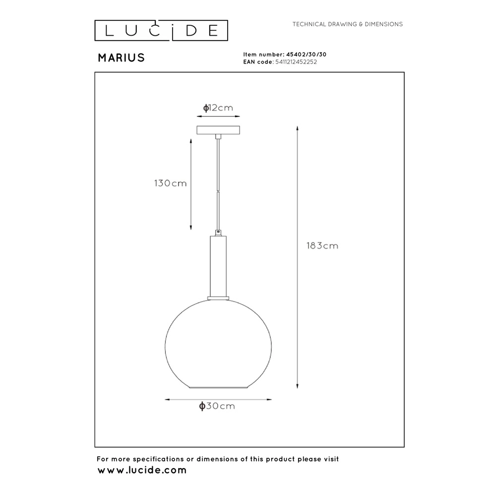 Hanglamp Marius Ø 30cm zwart Lucide 5411212452252