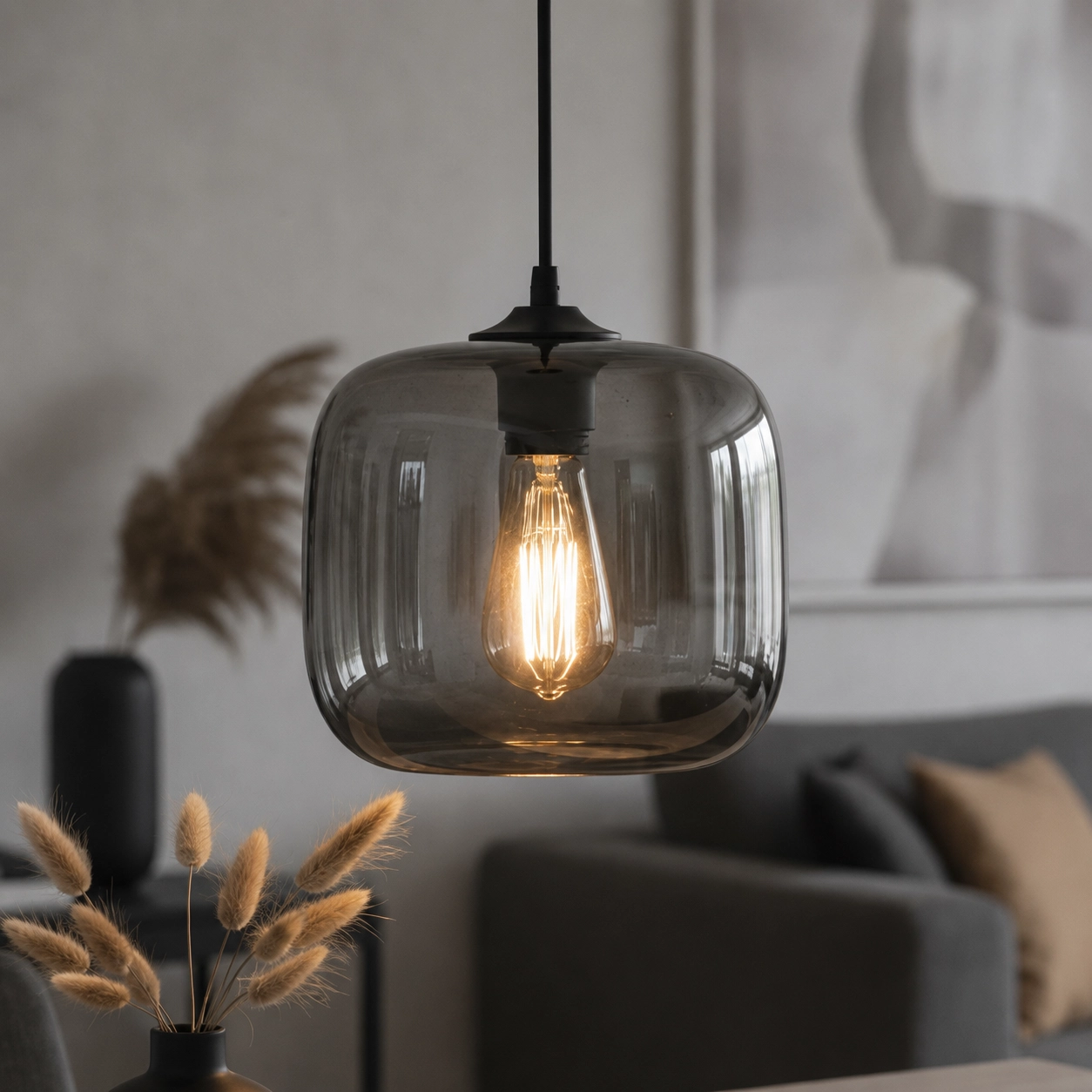 Hanglamp Preston grijs glas Ø 24cm
