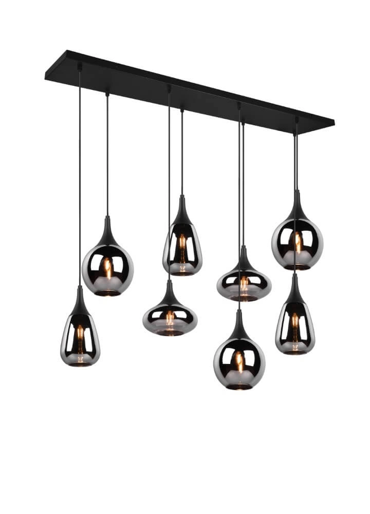 8-lichts hanglamp Lumina met smoke glas