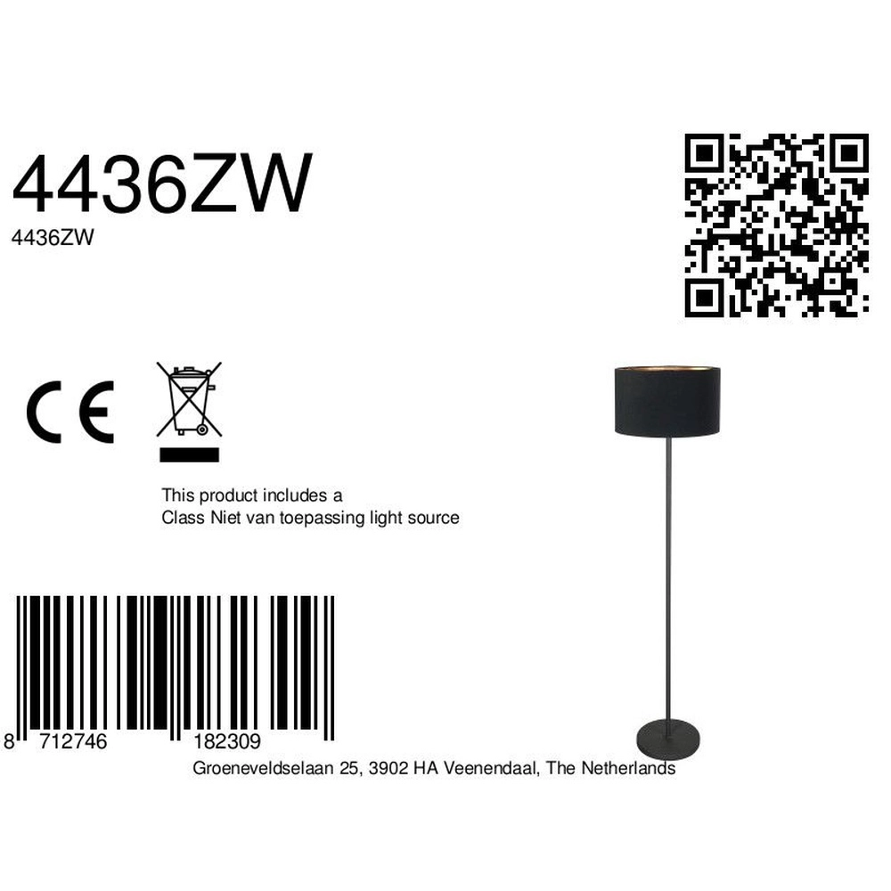 Zwarte vloerlamp Noor met zwarte kap Steinhauer 8712746182309