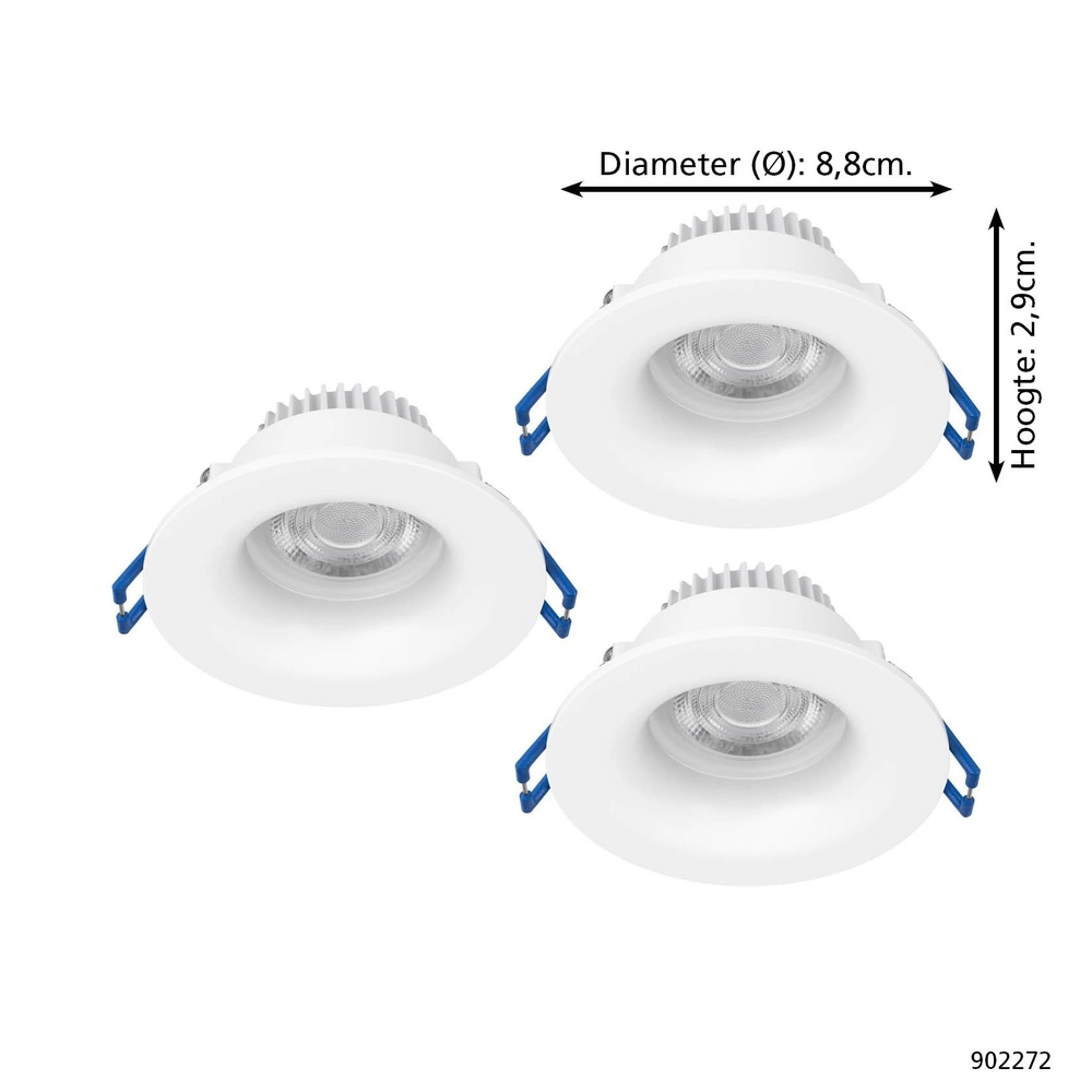 Set van 3 inbouwspots Salabate wit Ø 8,8cm IP65 Eglo 9008606358885
