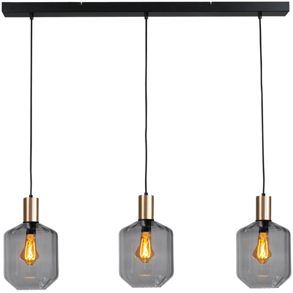 3-lichts hanglamp - goud - Porto met Jagger smoke glazen