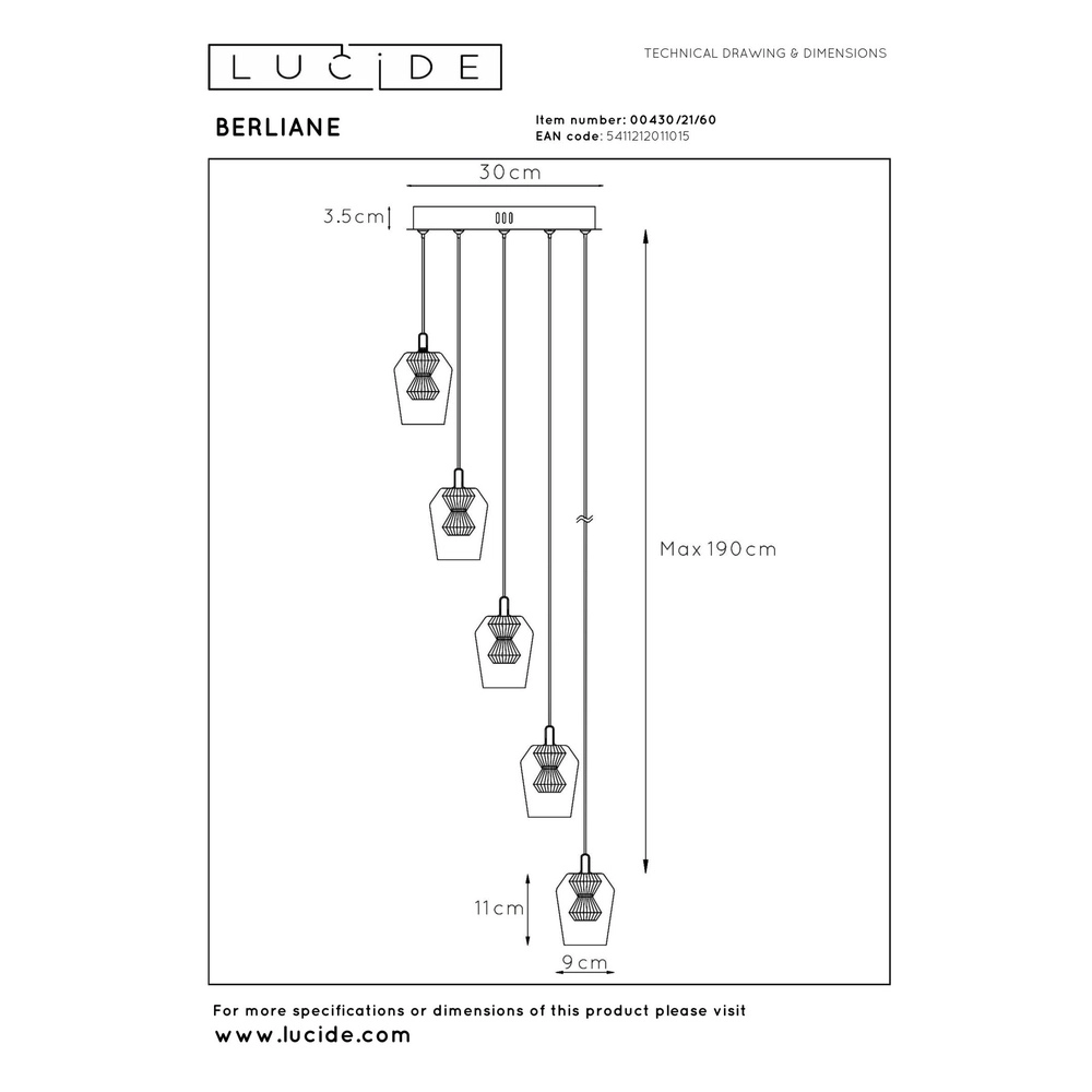 Unieke hanglamp Berliane 5-lichts rond Lucide 5411212011015