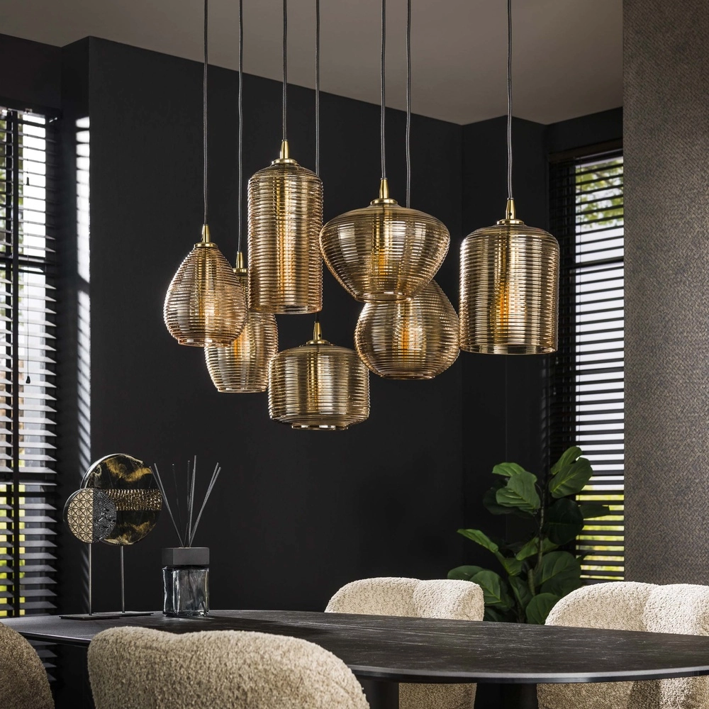 Eetkamer hanglamp Stripe 7-lichts - geribbeld glas Lyora 8716803511125