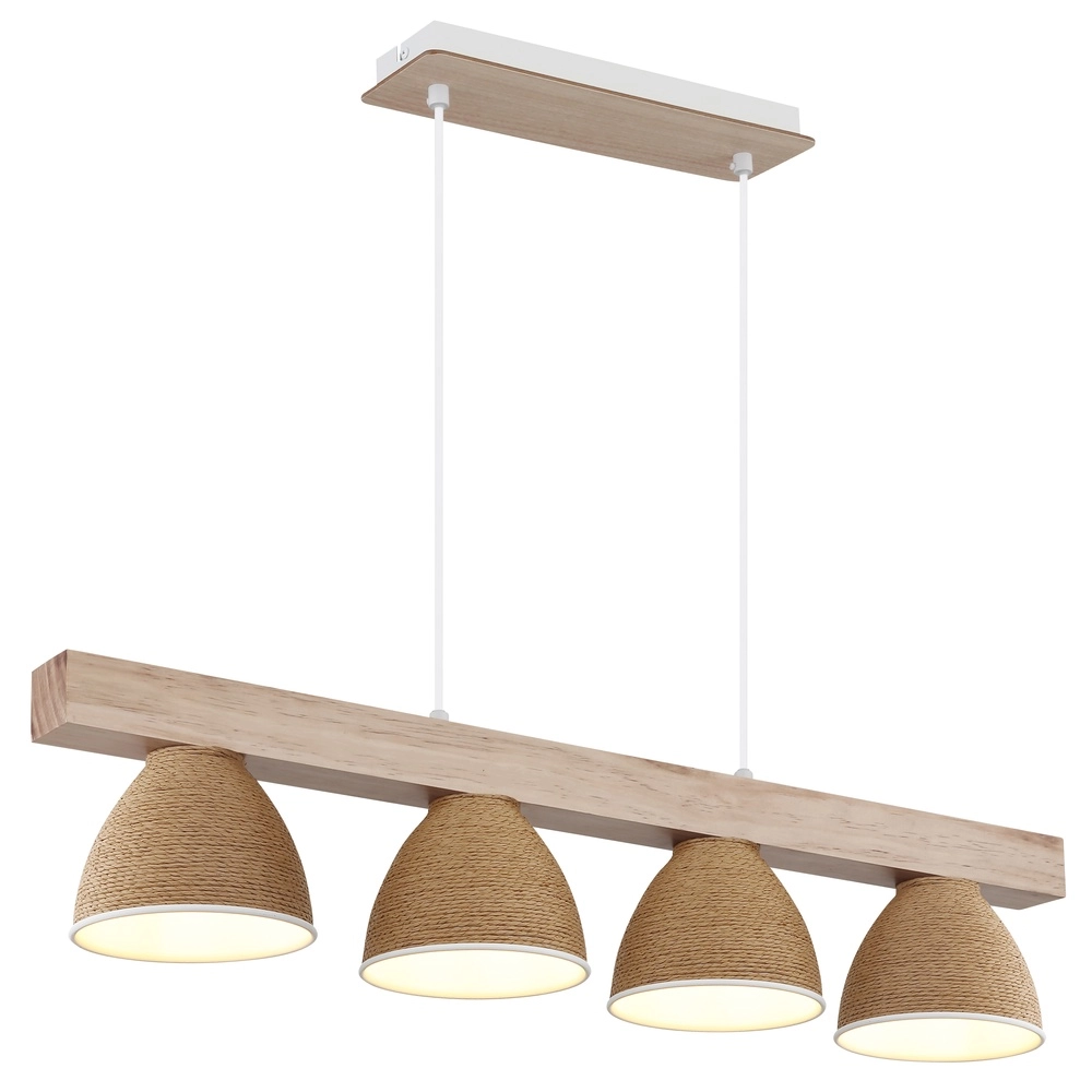 Hanglamp Lyndon 4-lichts wit met rotan