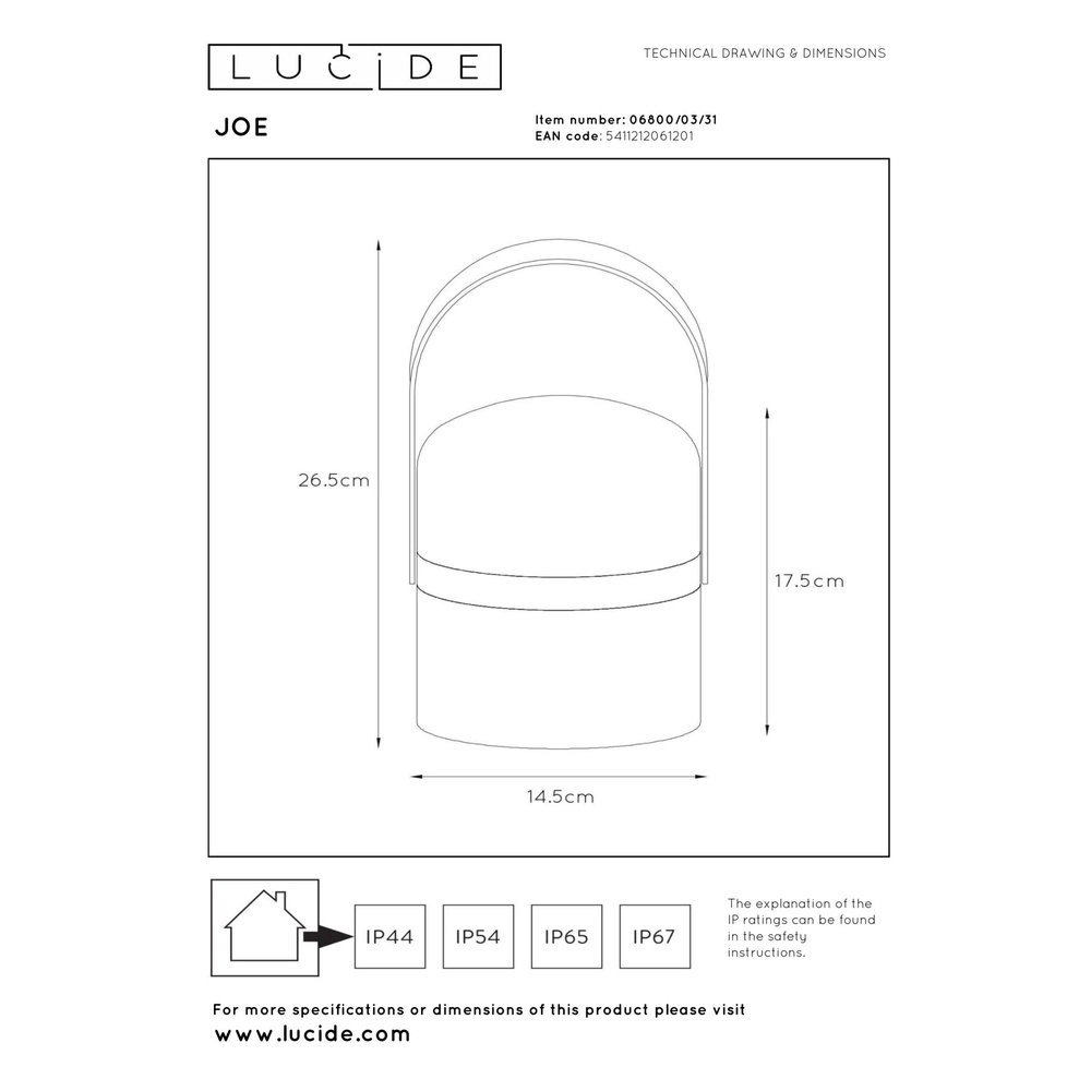 Oplaadbare tafellamp Joe IP44 wit Lucide 5411212061201