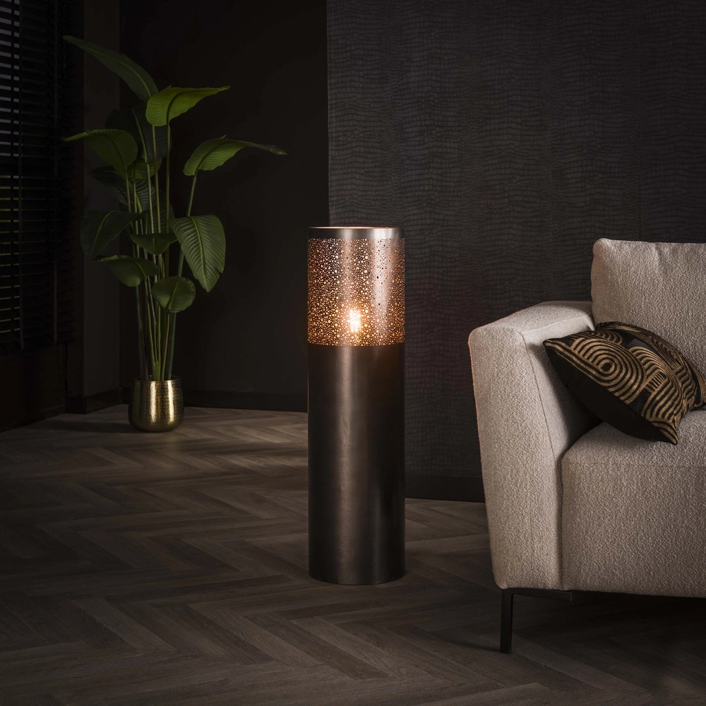 Oosterse vloerlamp Cylinder 90cm - zwart nikkel