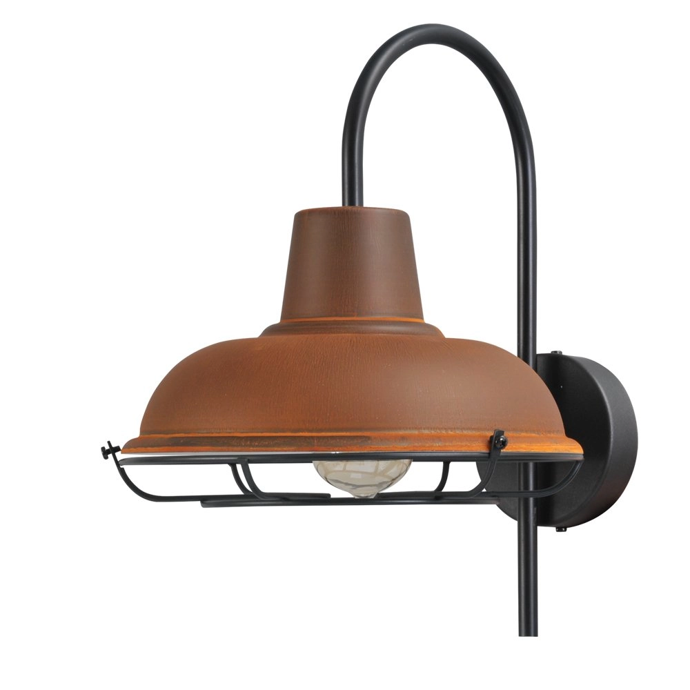 Roestbruine industrie wandlamp Industria Grid 33cm roestbruin met zwart