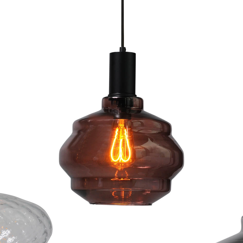 5-lichts hanglamp - zwart - Porto met verschillende glazen Masterlight 8718121270395