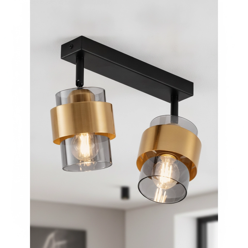 Plafondlamp Sianna 2-lichts zwart met goud