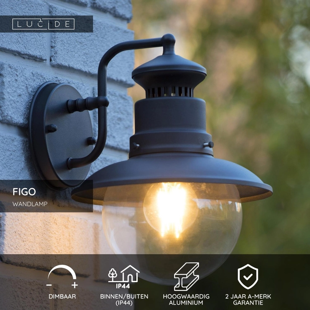 Klassieke wandlamp Figo zwart Lucide 5411212114389