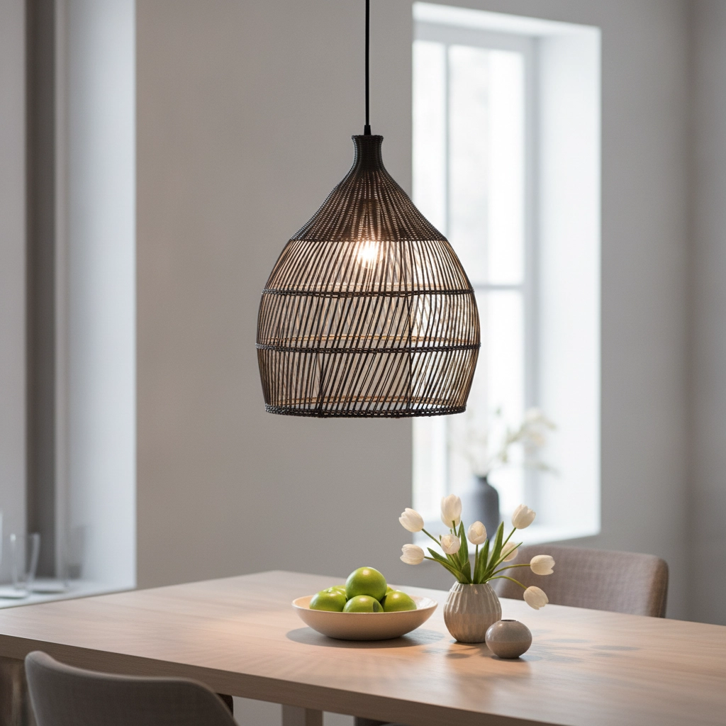 Grijze hanglamp Destin rotan Ø 42cm