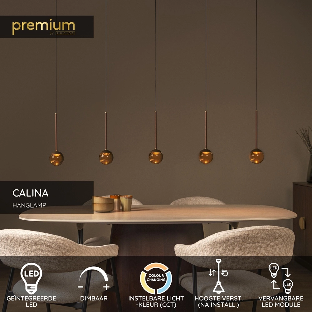 5-lichts hanglamp Calina met amber bollen Premium by Lucide 5411212242143