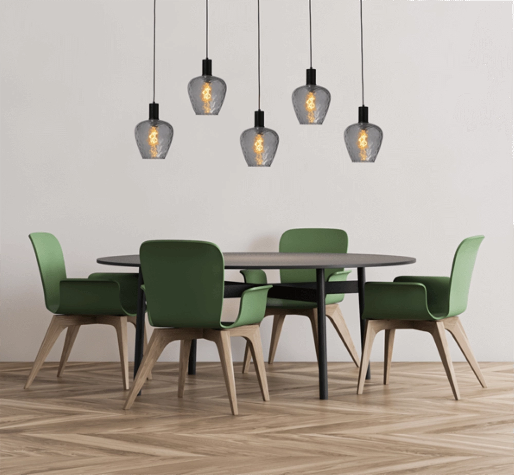 5-lichts hanglamp - zwart - Porto met Diamond smoke glazen Masterlight 8718121270203