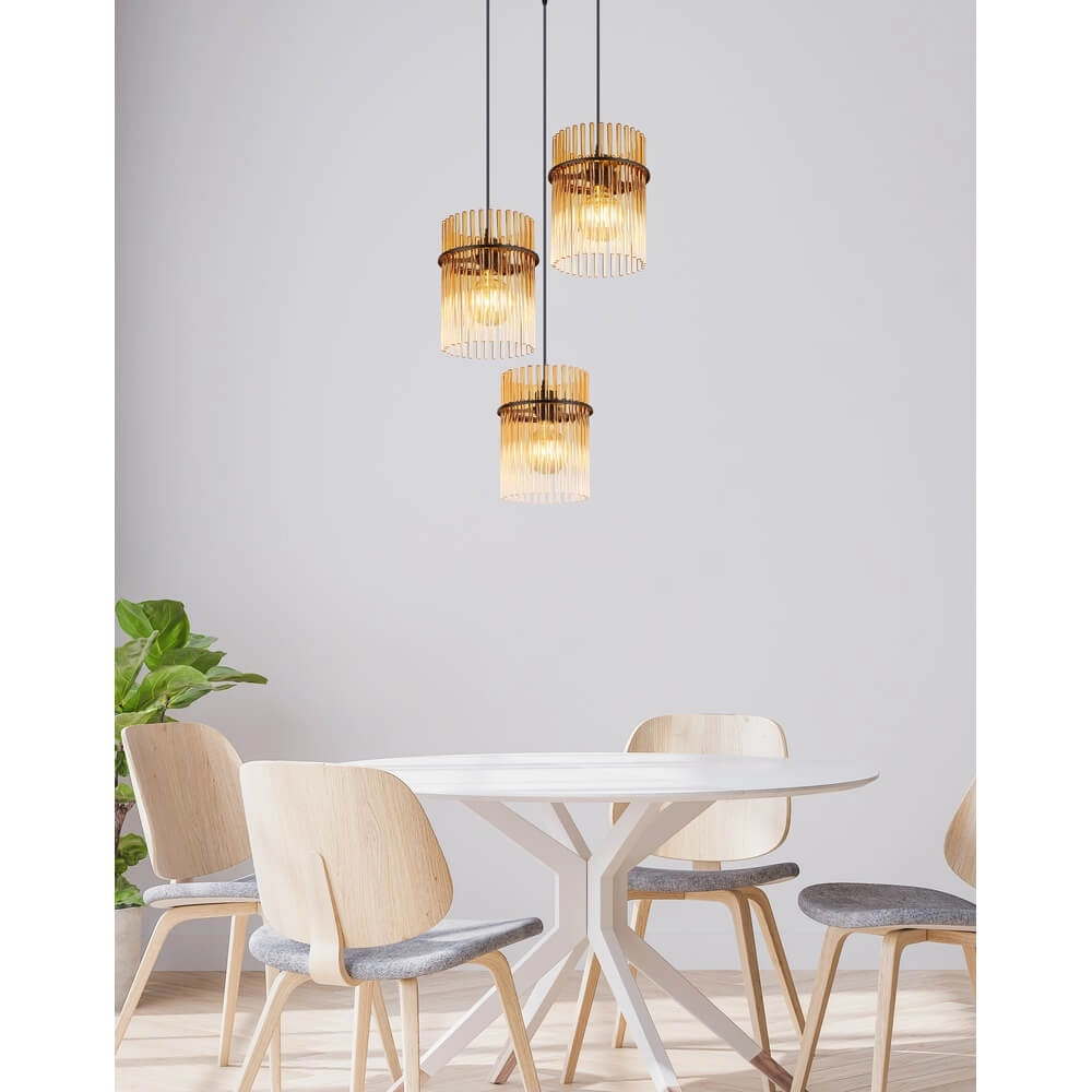 Zwarte hanglamp Gorley met amberglas rond Ø 47cm Globo 9007371471997